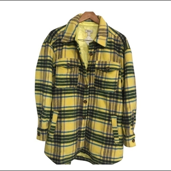 Style & Co Shacket retro style Sz L NWT front pockets yellow plaid - Picture 1 of 4
